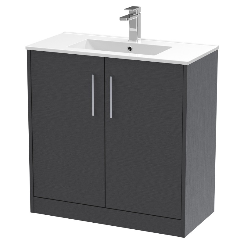 Juno 800mm Freestanding 2 Door Vanity With Minimalist Ceramic Basin - Graphite Grey Juno 800mm Freestanding 2 Door Vanity With Minimalist Ceramic Basin - Graphite Grey