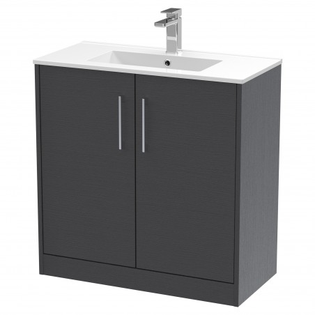 Juno 800mm Freestanding 2 Door Vanity With Minimalist Ceramic Basin - Graphite Grey