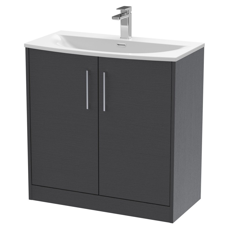 Juno 800mm Freestanding 2 Door Vanity With Curved Ceramic Basin - Graphite Grey Juno 800mm Freestanding 2 Door Vanity With Curved Ceramic Basin - Graphite Grey