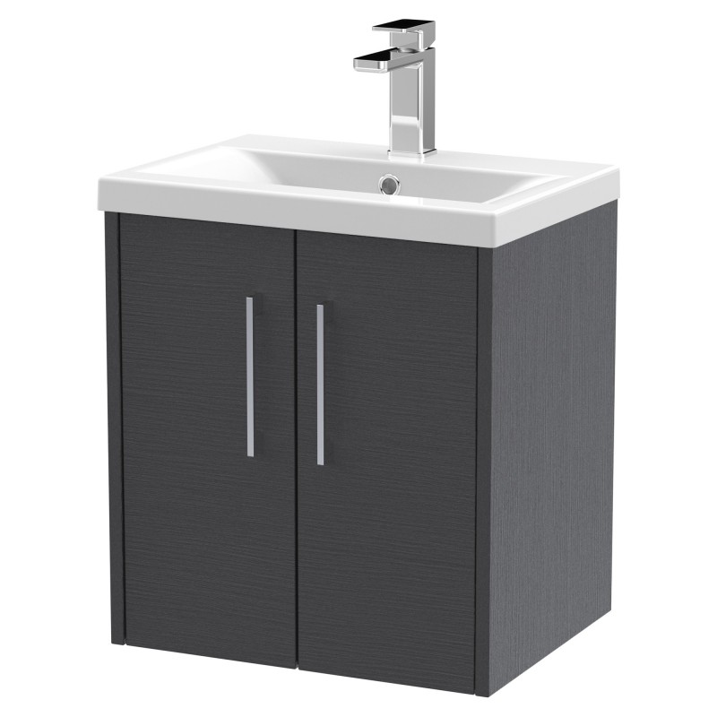 Juno 500mm Wall Hung 2 Door Vanity With Mid-Edge Ceramic Basin - Graphite Grey Juno 500mm Wall Hung 2 Door Vanity With Mid-Edge Ceramic Basin - Graphite Grey