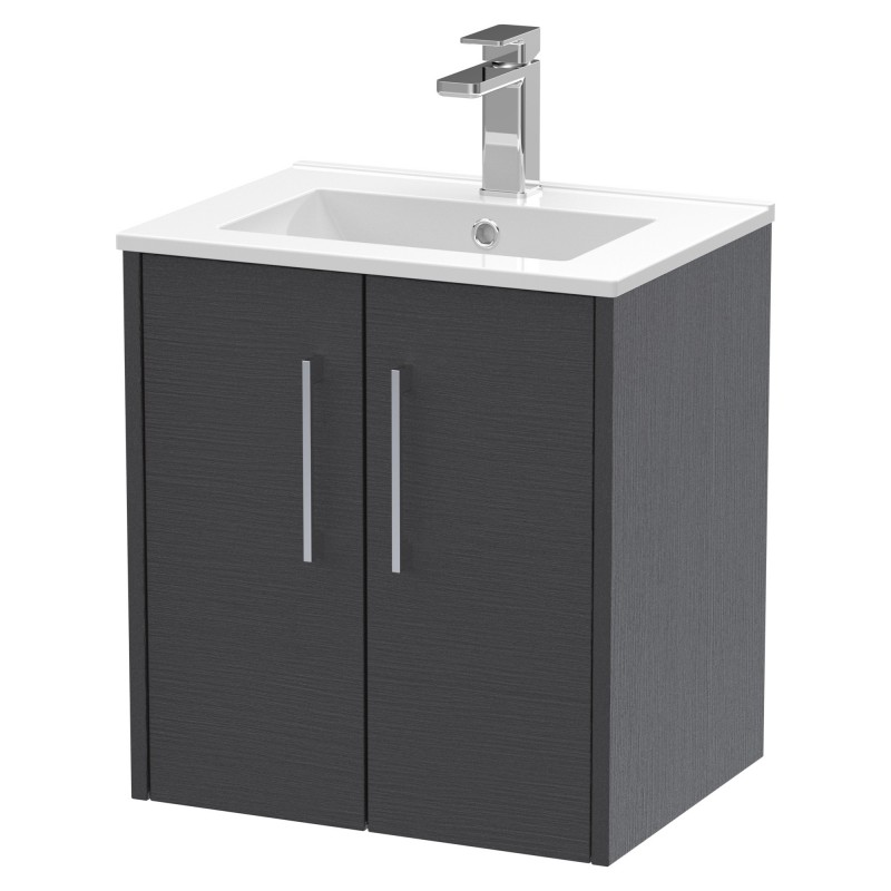Juno 500mm Wall Hung 2 Door Vanity With Minimalist Ceramic Basin - Graphite Grey Juno 500mm Wall Hung 2 Door Vanity With Minimalist Ceramic Basin - Graphite Grey