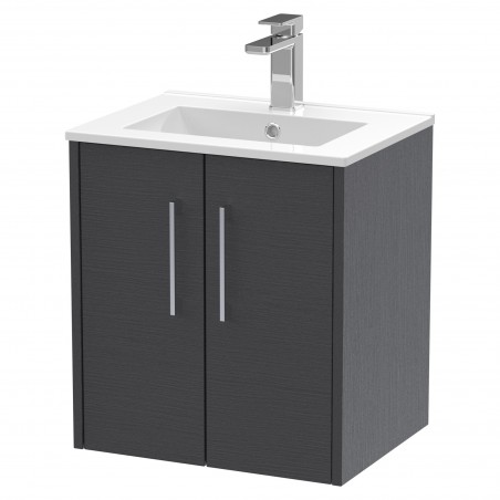 Juno 500mm Wall Hung 2 Door Vanity With Minimalist Ceramic Basin - Graphite Grey