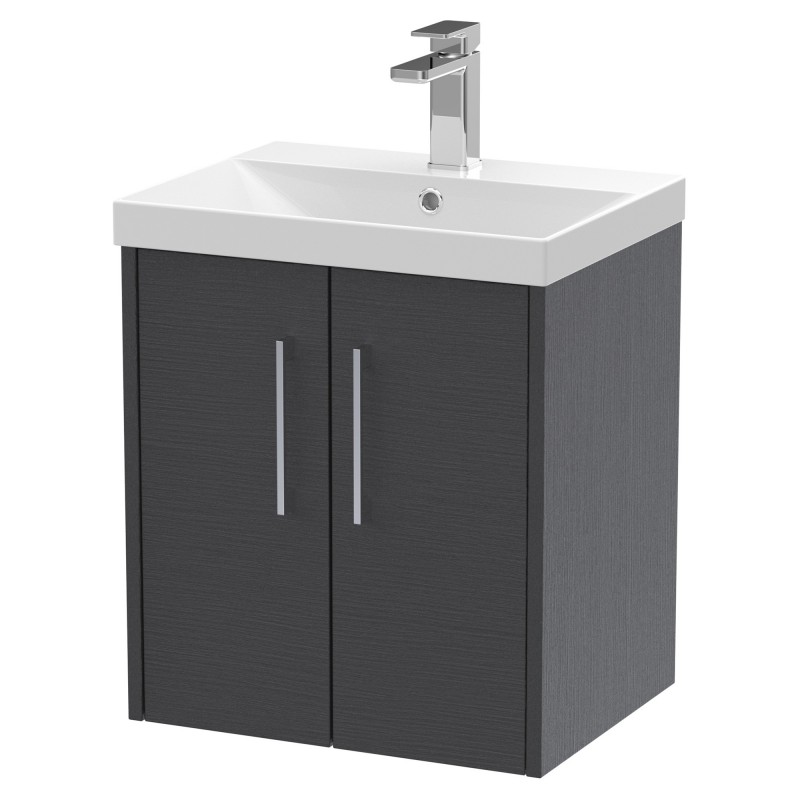 Juno 500mm Wall Hung 2 Door Vanity With Thin-Edge Ceramic Basin - Graphite Grey Juno 500mm Wall Hung 2 Door Vanity With Thin-Edge Ceramic Basin - Graphite Grey