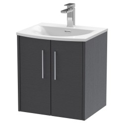Juno 500mm Wall Hung 2 Door Vanity With Curved Ceramic Basin - Graphite Grey