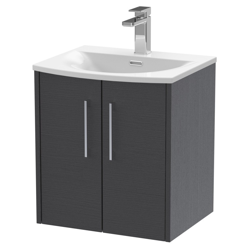 Juno 500mm Wall Hung 2 Door Vanity With Curved Ceramic Basin - Graphite Grey Juno 500mm Wall Hung 2 Door Vanity With Curved Ceramic Basin - Graphite Grey