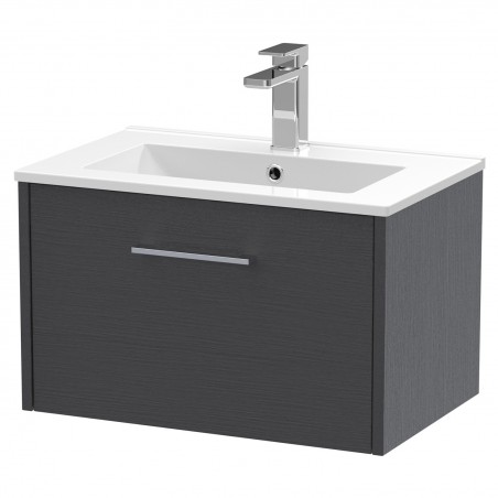 Juno 600mm Wall Hung Single Drawer Vanity With Minimalist Ceramic Basin - Graphite Grey