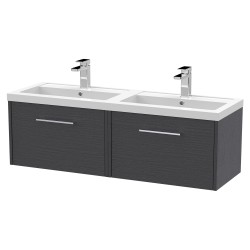 Juno 1200mm Wall Hung 2 Drawer Vanity With Double Polymarble Basin - Graphite Grey