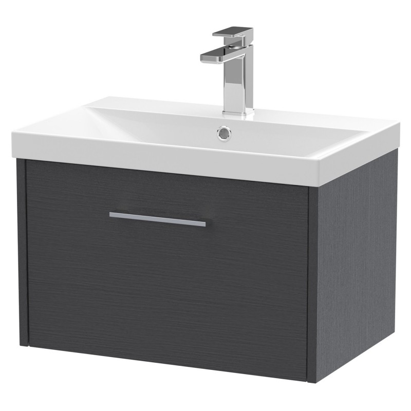Juno 600mm Wall Hung Single Drawer Vanity With Thin-Edge Ceramic Basin - Graphite Grey Juno 600mm Wall Hung Single Drawer Vanity With Thin-Edge Ceramic Basin - Graphite Grey