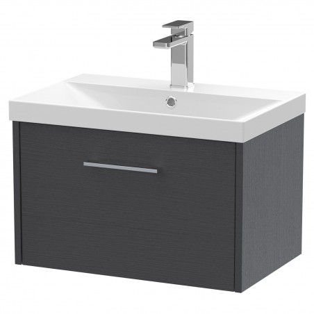 Juno 600mm Wall Hung Single Drawer Vanity With Thin-Edge Ceramic Basin - Graphite Grey