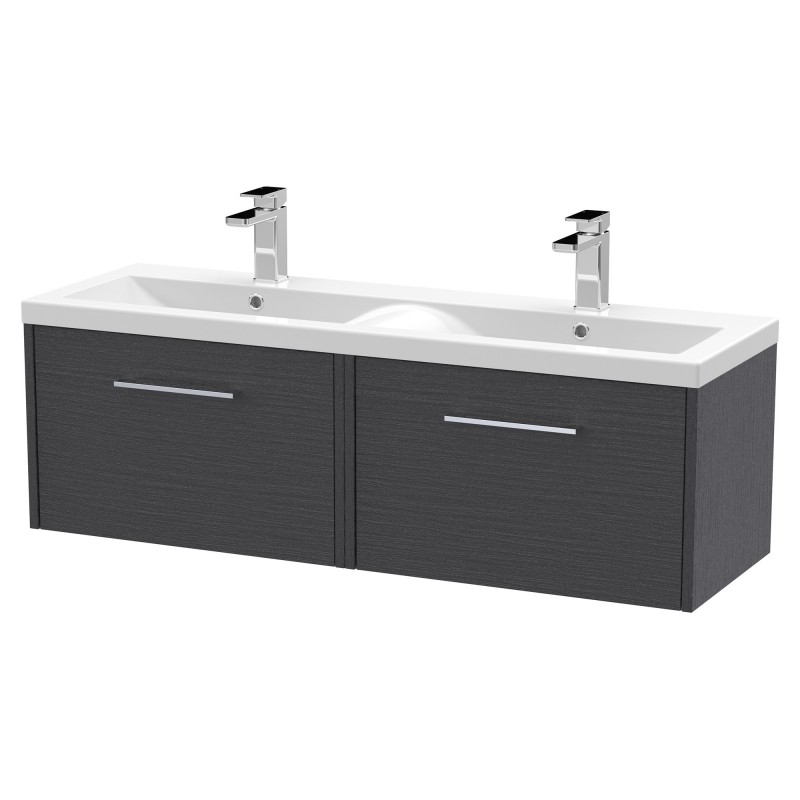 Juno 1200mm Wall Hung 2 Drawer Vanity With Double Ceramic Basin - Graphite Grey Juno 1200mm Wall Hung 2 Drawer Vanity With Double Ceramic Basin - Graphite Grey