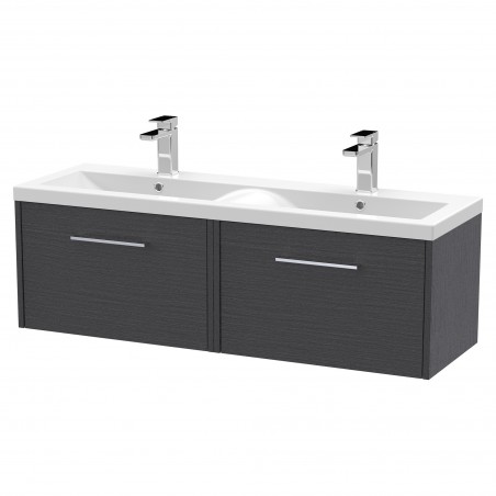 Juno 1200mm Wall Hung 2 Drawer Vanity With Double Ceramic Basin - Graphite Grey