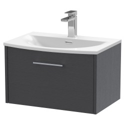 Juno 600mm Wall Hung Single Drawer Vanity With Curved Ceramic Basin - Graphite Grey