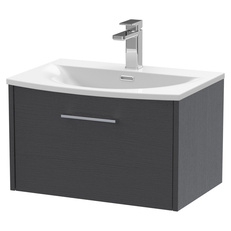 Juno 600mm Wall Hung Single Drawer Vanity With Curved Ceramic Basin - Graphite Grey Juno 600mm Wall Hung Single Drawer Vanity With Curved Ceramic Basin - Graphite Grey