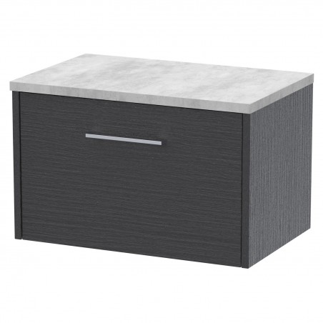 Juno 600mm Wall Hung Single Drawer Vanity With Bellato Grey Laminate Worktop - Graphite Grey