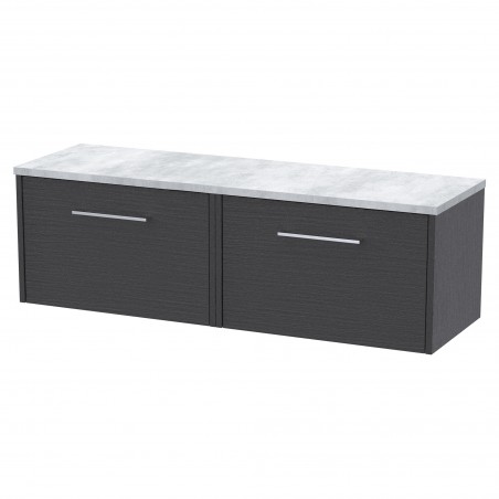 Juno 1200mm Wall Hung 2 Drawer Vanity With Bellato Grey Laminate Worktop - Graphite Grey Woodgrain