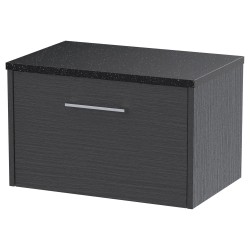 Juno 600mm Wall Hung Single Drawer Vanity With Black Sparkle Laminate Worktop - Graphite Grey