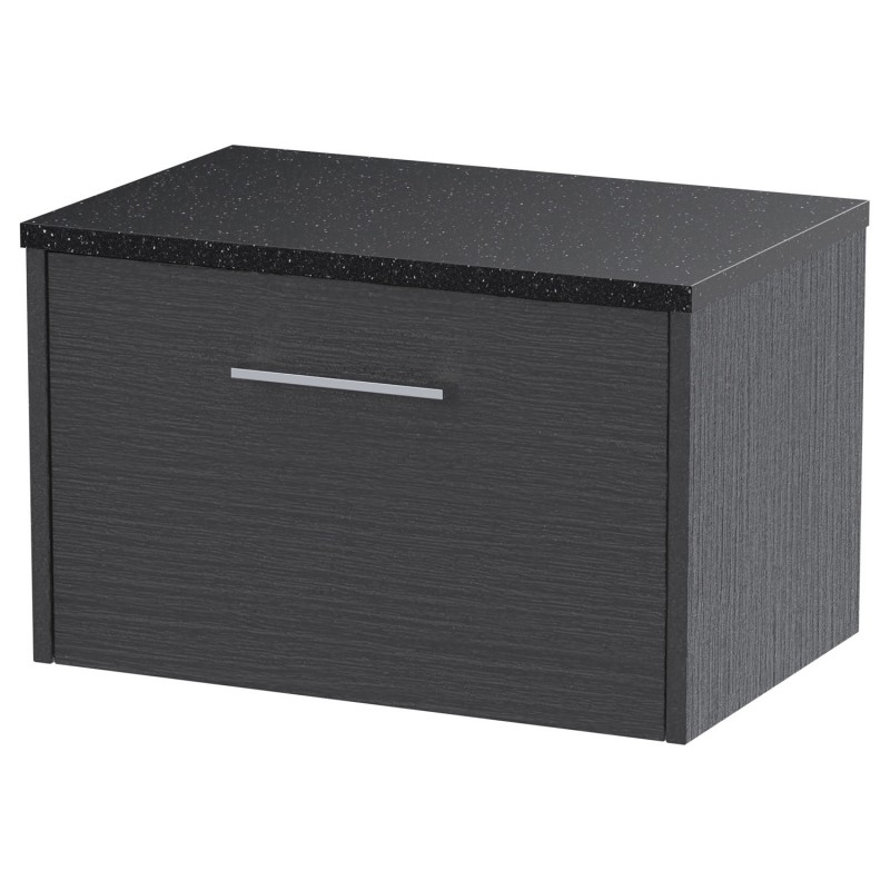 Juno 600mm Wall Hung Single Drawer Vanity With Black Sparkle Laminate Worktop - Graphite Grey Juno 600mm Wall Hung Single Drawer Vanity With Black Sparkle Laminate Worktop - Graphite Grey