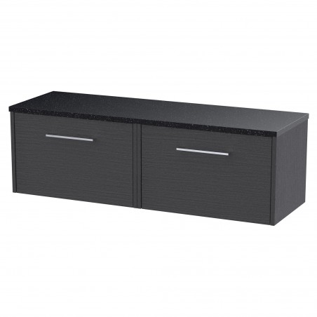 Juno 1200mm Wall Hung 2 Drawer Vanity With Black Sparkle Laminate Worktop - Graphite Grey Woodgrain