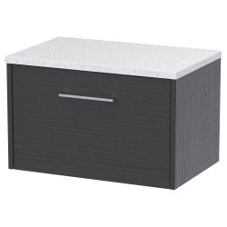 Juno 600mm Wall Hung Single Drawer Vanity With White Sparkle Laminate Worktop - Graphite Grey