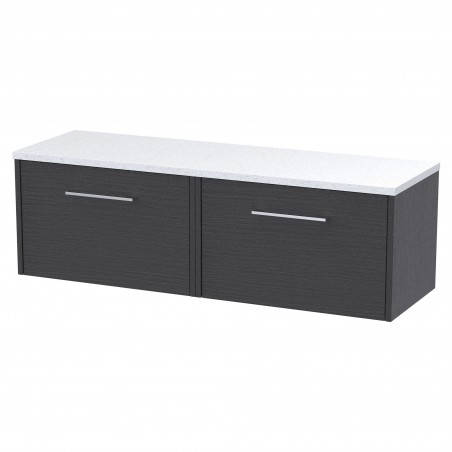 Juno 1200mm Wall Hung 2 Drawer Vanity With White Sparkle Laminate Worktop - Graphite Grey Woodgrain