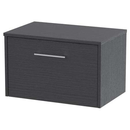 Juno 600mm Wall Hung Single Drawer Vanity With Worktop - Graphite Grey