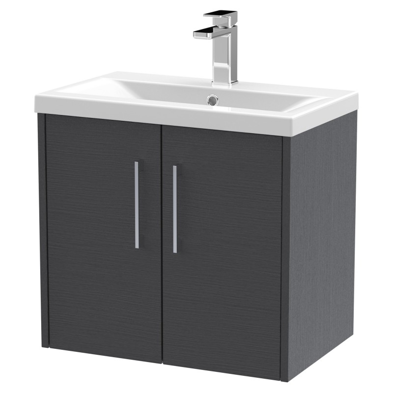 Juno 600mm Wall Hung 2 Door Vanity With Mid-Edge Ceramic Basin - Graphite Grey Juno 600mm Wall Hung 2 Door Vanity With Mid-Edge Ceramic Basin - Graphite Grey