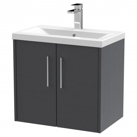 Juno 600mm Wall Hung 2 Door Vanity With Mid-Edge Ceramic Basin - Graphite Grey