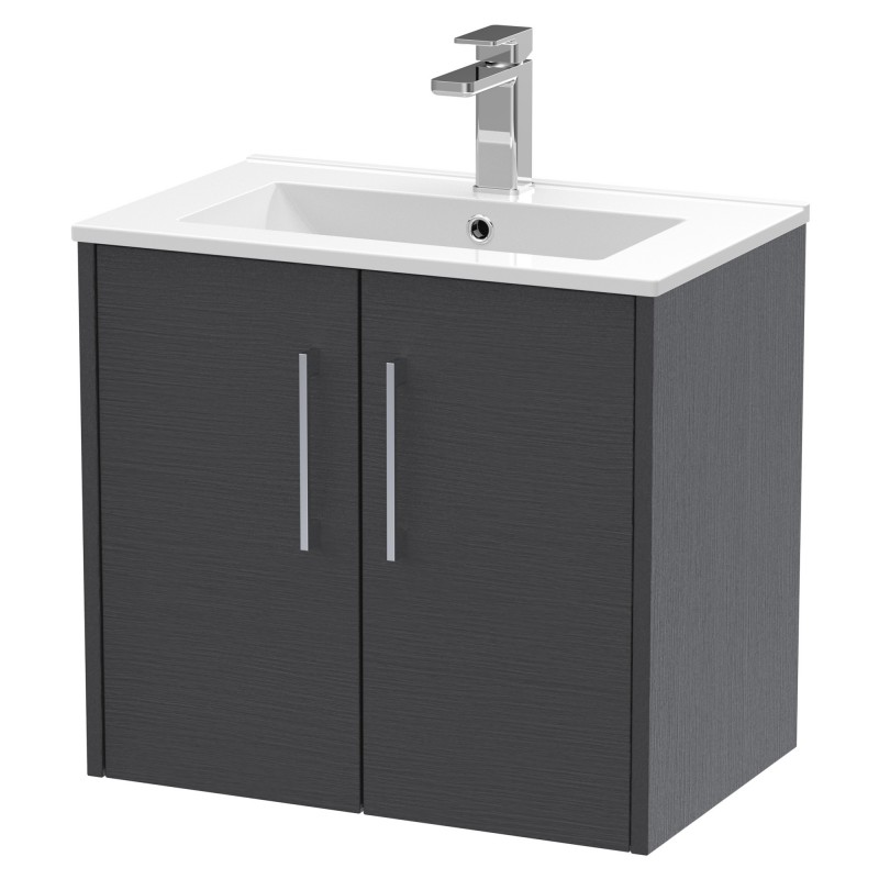 Juno 600mm Wall Hung 2 Door Vanity With Minimalist Ceramic Basin - Graphite Grey Juno 600mm Wall Hung 2 Door Vanity With Minimalist Ceramic Basin - Graphite Grey