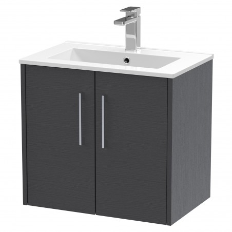 Juno 600mm Wall Hung 2 Door Vanity With Minimalist Ceramic Basin - Graphite Grey