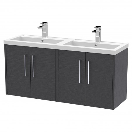 Juno 1200mm Wall Hung 4 Door Vanity With Double Polymarble Basin - Graphite Grey