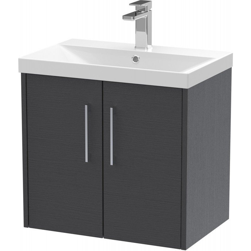 Juno 600mm Wall Hung 2 Door Vanity With Thin-Edge Ceramic Basin - Graphite Grey Juno 600mm Wall Hung 2 Door Vanity With Thin-Edge Ceramic Basin - Graphite Grey
