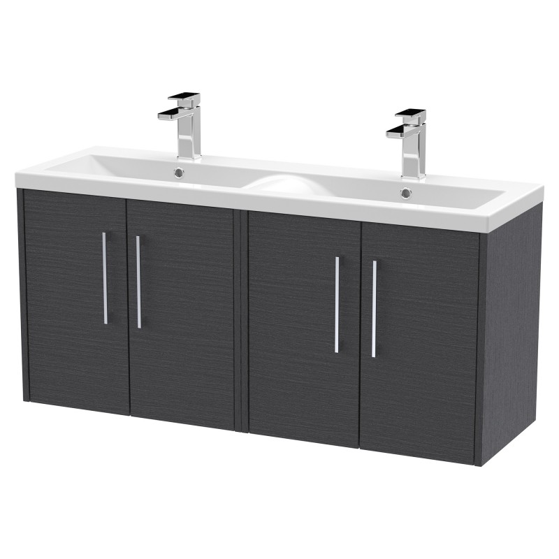 Juno 1200mm Wall Hung 4 Door Vanity With Double Ceramic Basin - Graphite Grey Juno 1200mm Wall Hung 4 Door Vanity With Double Ceramic Basin - Graphite Grey