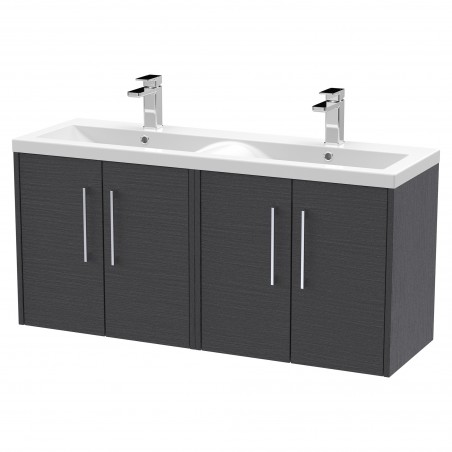 Juno 1200mm Wall Hung 4 Door Vanity With Double Ceramic Basin - Graphite Grey