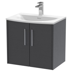 Juno 600mm Wall Hung 2 Door Vanity With Curved Ceramic Basin - Graphite Grey