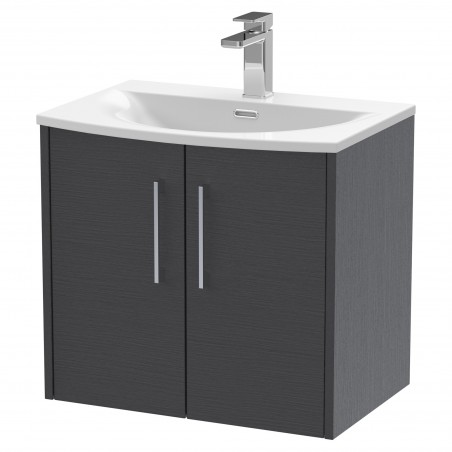 Juno 600mm Wall Hung 2 Door Vanity With Curved Ceramic Basin - Graphite Grey
