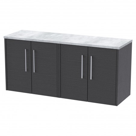 Juno 1200mm Wall Hung 4 Door Vanity With Bellato Grey Laminate Worktop - Graphite Grey Woodgrain