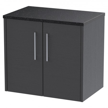 Juno 600mm Wall Hung 2 Door Vanity With Black Sparkle Laminate Worktop - Graphite Grey