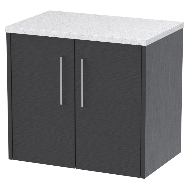 Juno 600mm Wall Hung 2 Door Vanity With White Sparkle Laminate Worktop - Graphite Grey Juno 600mm Wall Hung 2 Door Vanity With White Sparkle Laminate Worktop - Graphite Grey