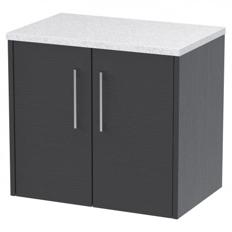 Juno 600mm Wall Hung 2 Door Vanity With White Sparkle Laminate Worktop - Graphite Grey