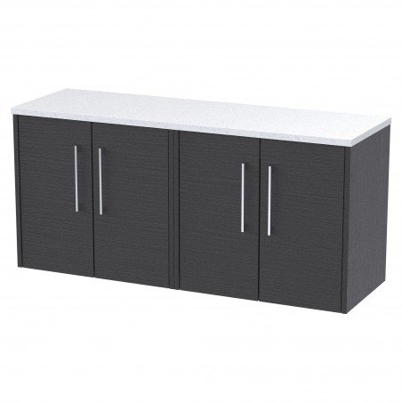 Juno 1200mm Wall Hung 4 Door Vanity With White Sparkle Laminate Worktop - Graphite Grey Woodgrain