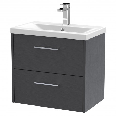 Juno 600mm Wall Hung 2 Drawer Vanity With Mid-Edge Ceramic Basin - Graphite Grey