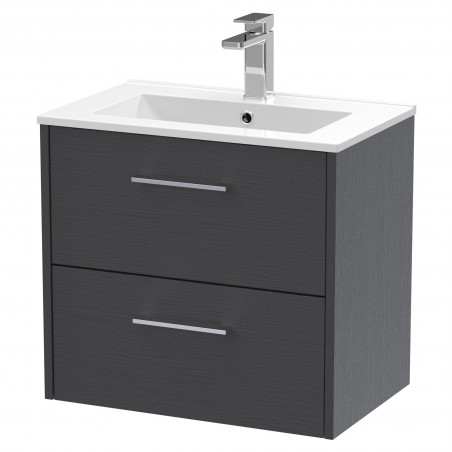 Juno 600mm Wall Hung 2 Drawer Vanity With Minimalist Ceramic Basin - Graphite Grey