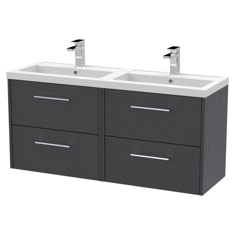 Juno 1200mm Wall Hung 4 Door Vanity With Double Polymarble Basin - Graphite Grey Juno 1200mm Wall Hung 4 Door Vanity With Double Polymarble Basin - Graphite Grey