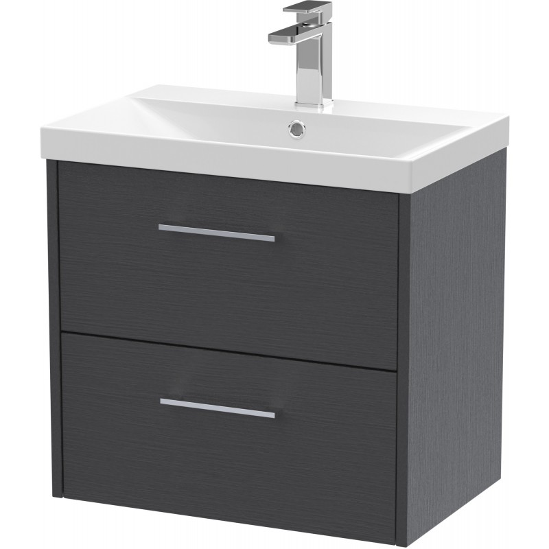 Juno 600mm Wall Hung 2 Drawer Vanity With Thin-Edge Ceramic Basin - Graphite Grey Juno 600mm Wall Hung 2 Drawer Vanity With Thin-Edge Ceramic Basin - Graphite Grey