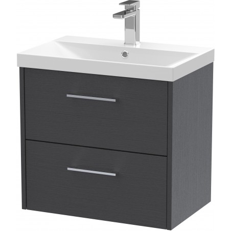 Juno 600mm Wall Hung 2 Drawer Vanity With Thin-Edge Ceramic Basin - Graphite Grey