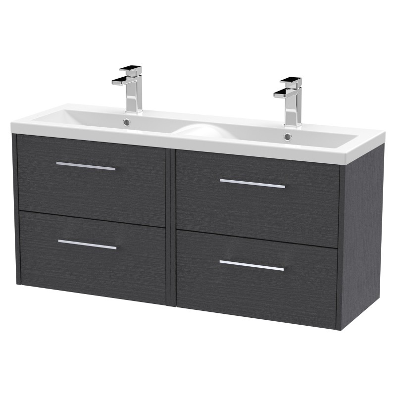 Juno 1200mm Wall Hung 4 Door Vanity With Double Ceramic Basin - Graphite Grey Juno 1200mm Wall Hung 4 Door Vanity With Double Ceramic Basin - Graphite Grey