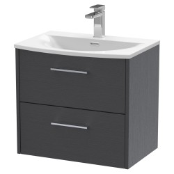 Juno 600mm Wall Hung 2 Drawer Vanity With Curved Ceramic Basin - Graphite Grey