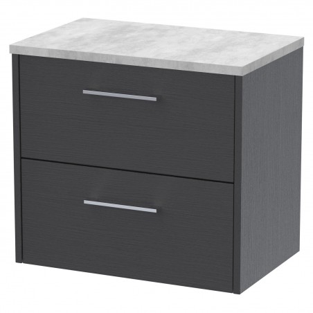 Juno 600mm Wall Hung 2 Drawer Vanity With Bellato Grey Laminate Worktop - Graphite Grey