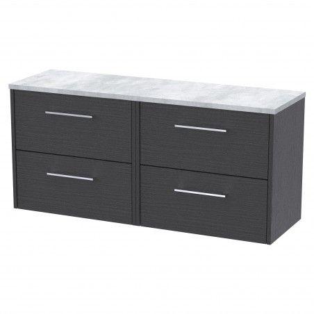 Juno 1200mm Wall Hung 4 Drawer Vanity With Bellato Grey Laminate Worktop - Graphite Grey Woodgrain