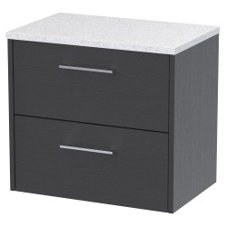 Juno 600mm Wall Hung 2 Drawer Vanity With White Sparkle Laminate Worktop - Graphite Grey